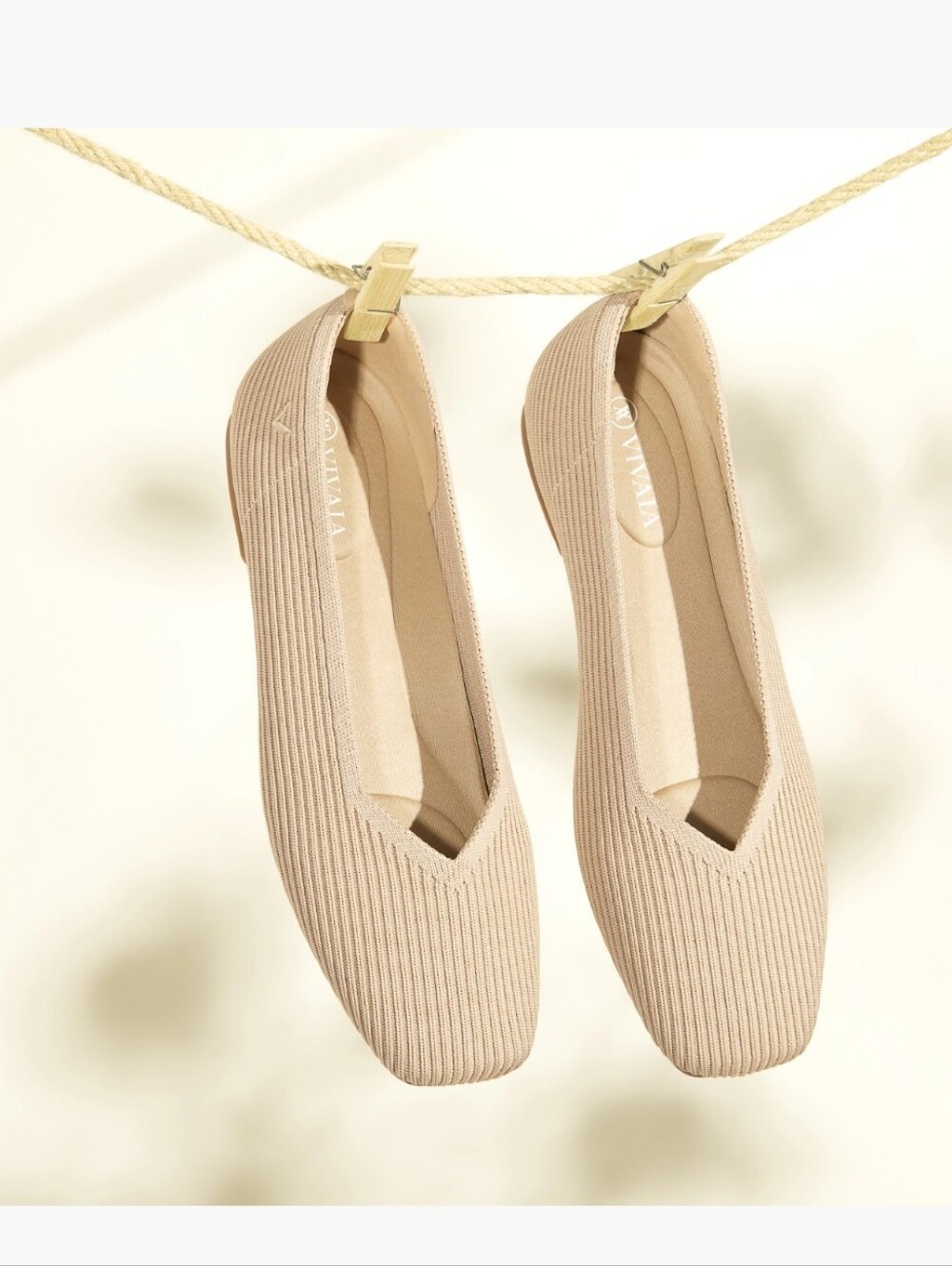 VIVAIA SQUARE-TOE V-CUT BEIGE BALLET FLATS (MARGOT 2.0) SZ 40.5(US 9-9.5)